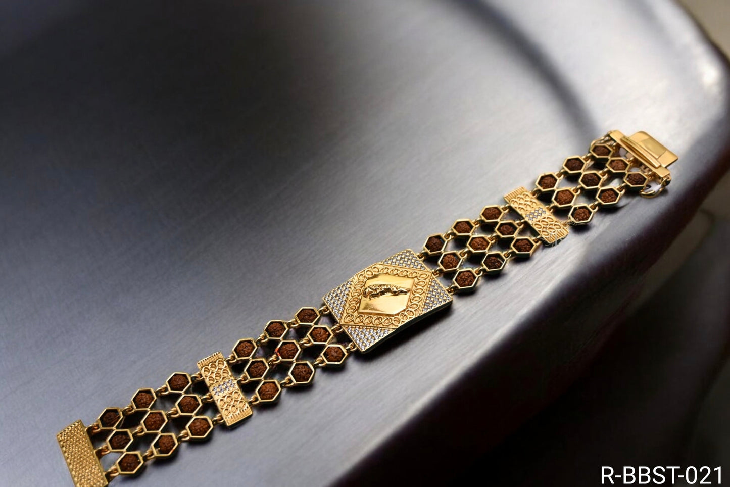 Superior Quality Jaguar Logo 3 Layer Gold Plated Rudraksh Bracelet R-BBST.021