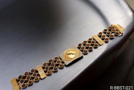 Superior Quality Jaguar Logo 3 Layer Gold Plated Rudraksh Bracelet R-BBST.021