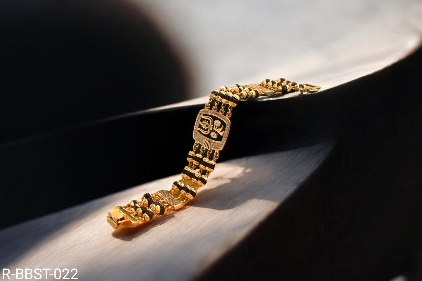 Exclusive Trishul Design 4Line Men’s Fashion Gold Pleted Rudraksh Bracelet R-BBST.022