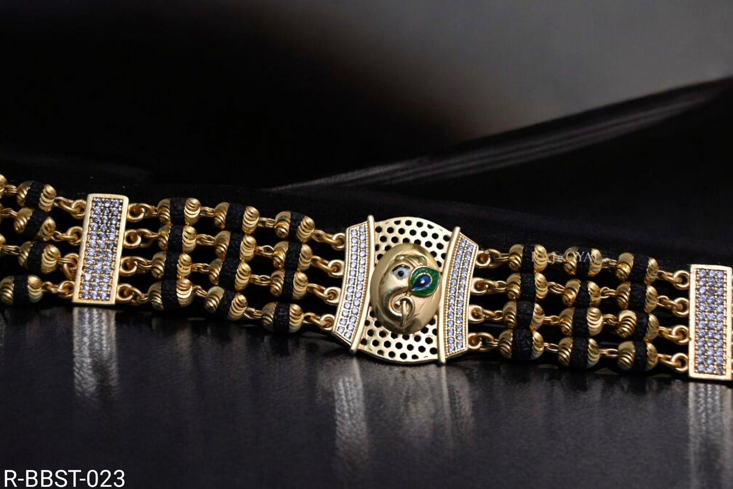 Ganesh with Diamond Awesome Gold Plated Rudraksha Bracelet for Men R-BBST-023