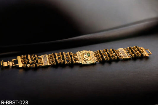Ganesh with Diamond Awesome Gold Plated Rudraksha Bracelet for Men R-BBST-023