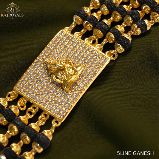 Ganesh with Diamond Awesome Gold Plated Rudraksha Bracelet for Men 5 LINE Gnesh