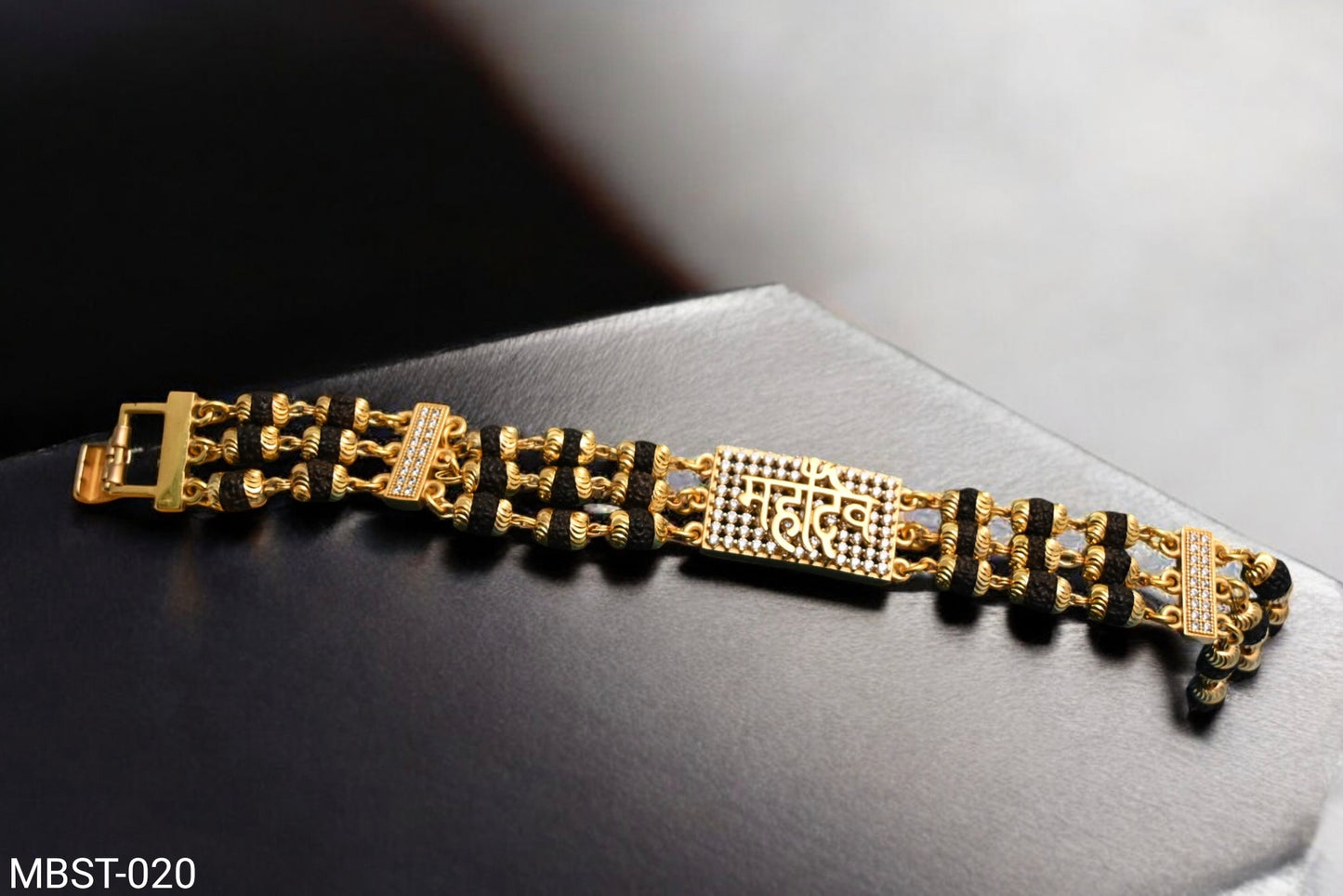 Mahadev Design High-quality Gold Plated Rudraksha Bracelet For Men RMBST.020